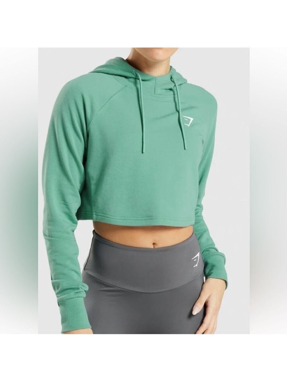 GYMSHARK Training Cropped Hoodie Aqua Teal Sweater Long Sleeves Size Small